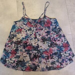 Guess Floral Spaghetti Strap Tank Top - Pink, Blue & White